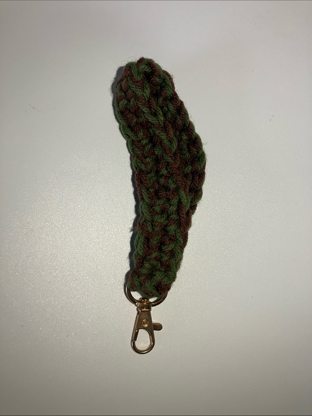 Handmade Green & Brown Crochet Keychain Wristlet Key Holder